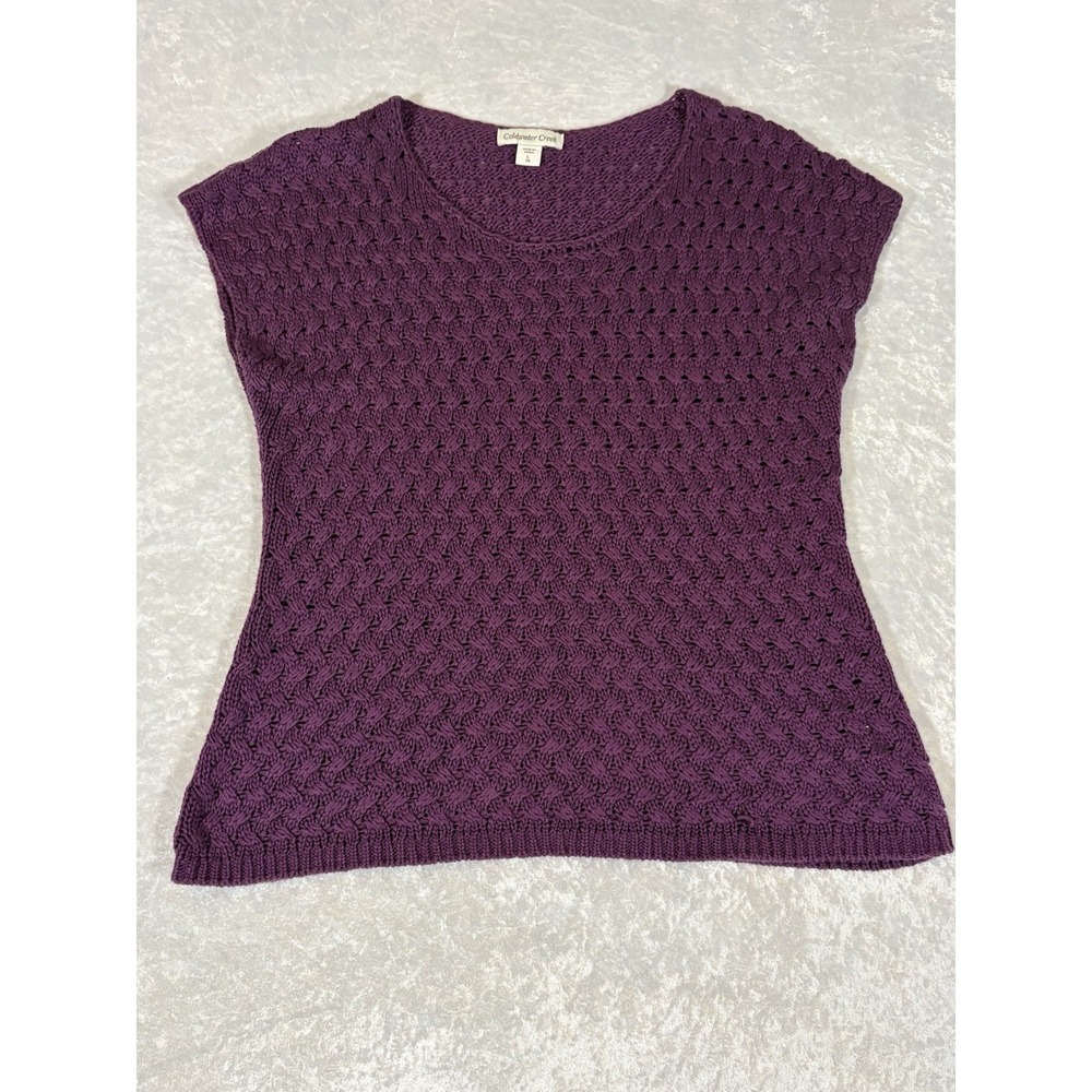 Coldwater Creek Purple Open Knit Pullover Sweater Short Sleeve‎ Scoop Neck L